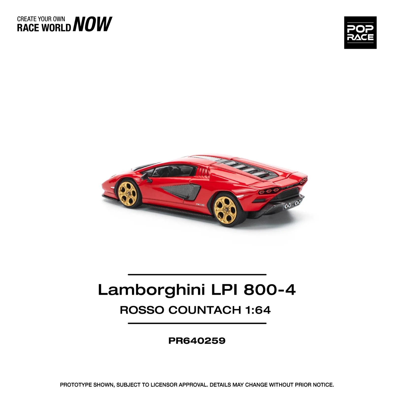 Pop Race Lamborghini Lpi 800-4 Rosso Countach 1/64 diecast model view 3