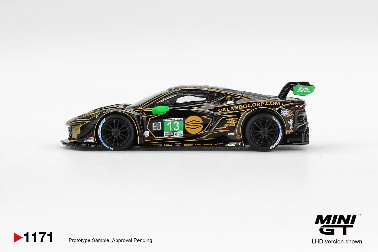 Mini GT #1171 Chevrolet Corvette Z06 GT3.R #13 Awa 2025 IMSA Daytona 24 Hrs 1/64 diecast model view 3