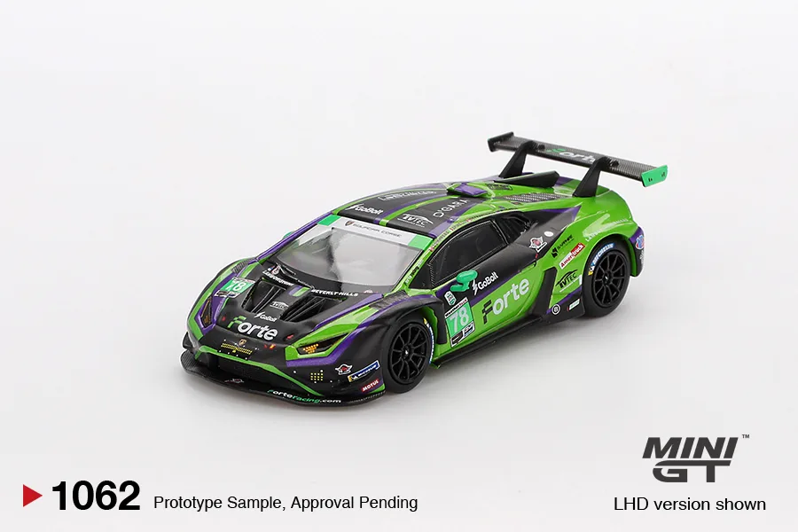 Mini GT Lamborghini Huracán GT3 EVO2 #78 Forte Racing 2024 IMSA Daytona 24 Hrs 1/64 Scale Diecast Model