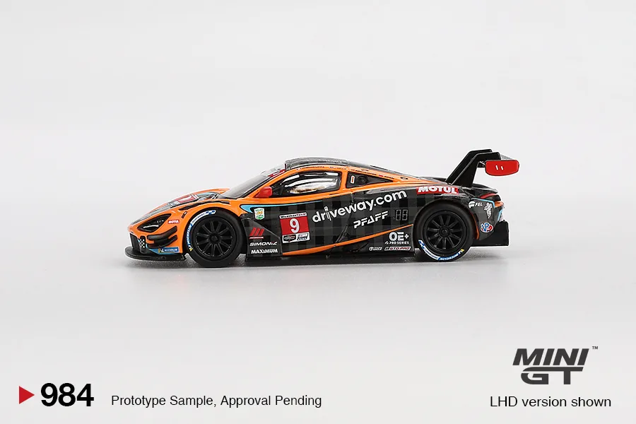 Mini GT #984 McLaren 720S GT3 Evo Pfaff Motorsports 2024 IMSA Daytona 24 Hrs 1/64 diecast model view 2