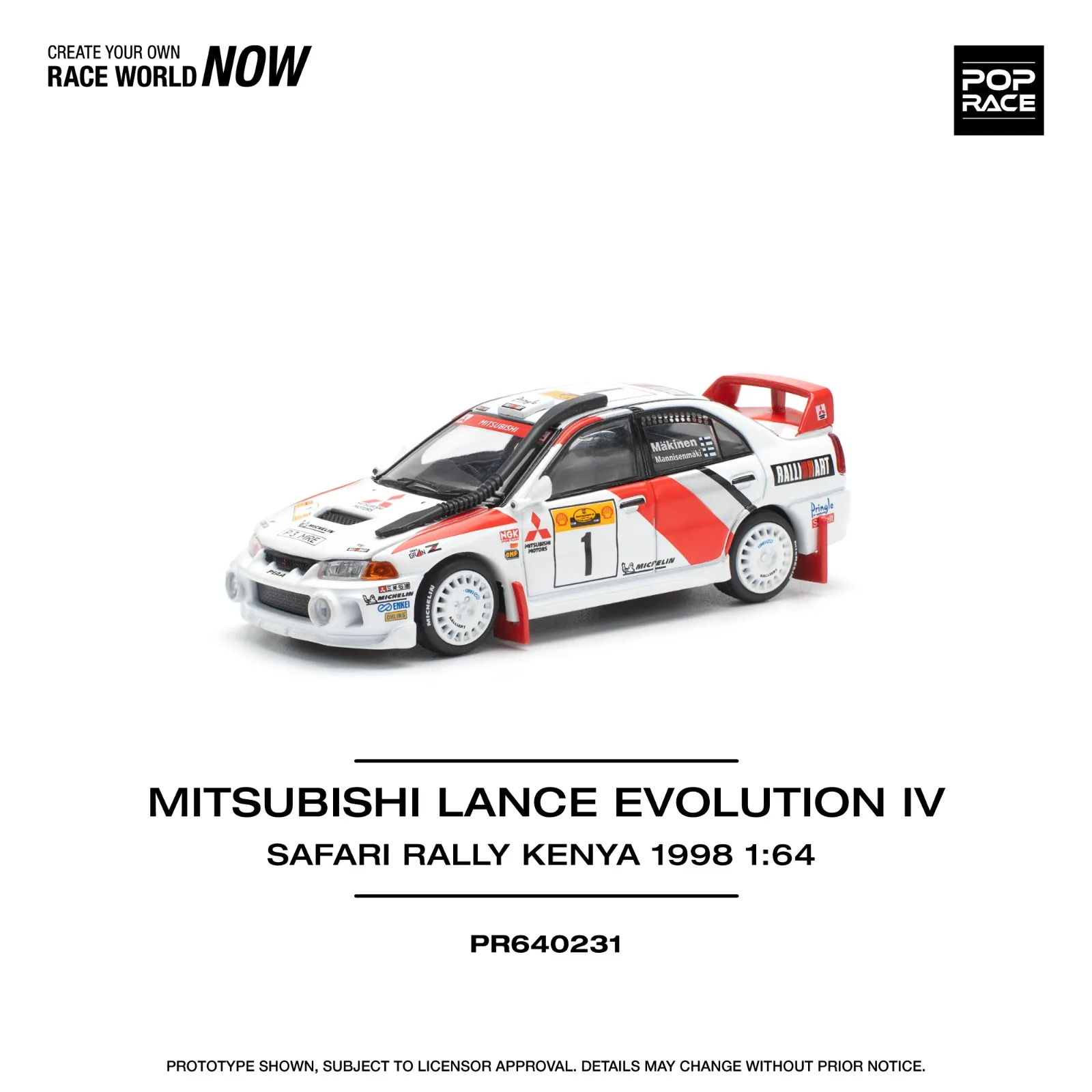 Pop Race POP RACE MITSUBISHI LANCE EVOLUTION IV SAFARI RALLY KENYA 1998 1/64 Scale Diecast Model