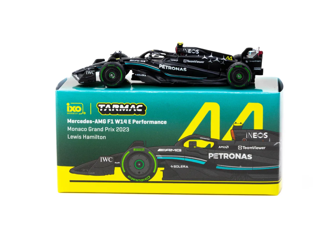 Mercedes-AMG F1 W14 E Performance Monaco Grand Prix 2023 Lewis Hamilton - Tarmac Works x iXO Models GLOBAL64 1/64 diecast model view 2