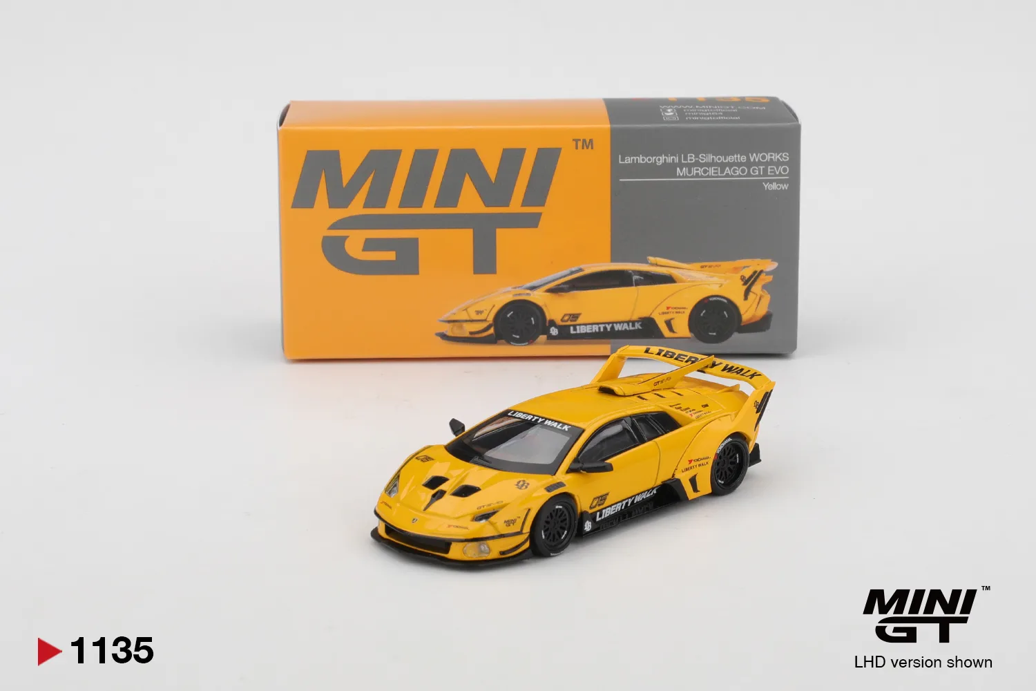 Mini GT Lamborghini LB-Silhouette WORKS MURCIELAGO GT Evo Yellow 1/64 Scale Diecast Model