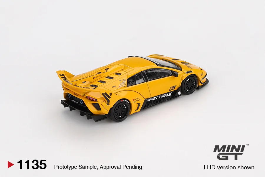 Mini GT #1135 Lamborghini LB-Silhouette Works Murcielago GT Evo Yellow (imported) 1/64 diecast model view 2
