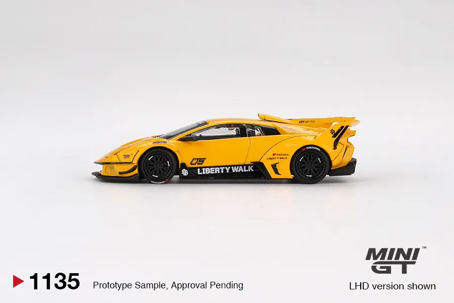 Mini GT #1135 Lamborghini LB-Silhouette Works Murcielago GT Evo Yellow (imported) 1/64 diecast model view 3