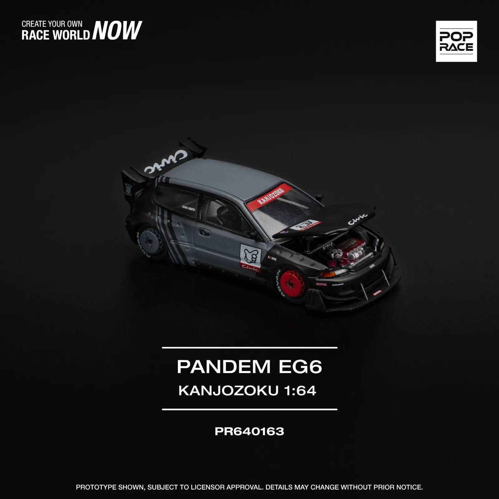Pop Race Pop Race Pandem Honda Civic EG6 “KANJOZOKU” 1/64 Scale Diecast Model