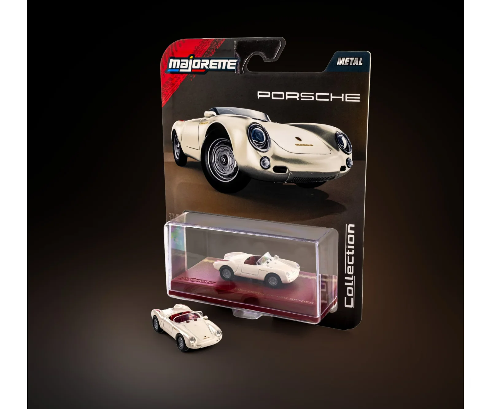 Majorette 1955 Porsche 550 Spyder - Classic Cream 1/64 (Acrylic Case) Scale Diecast Model