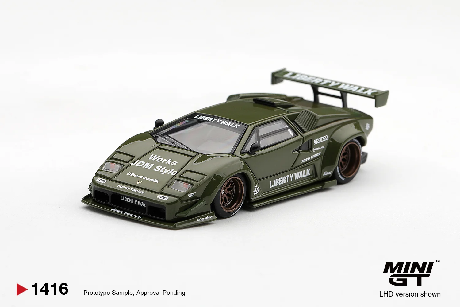 Mini GT Lamborghini Countach LB-Works Army Green #1416 1/64 Scale Diecast Model