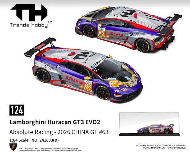Trends Hobby Lamborghini Huracan GT3 EVO2 Absolute Racing - 2026 CHINA GT #63 1/64 Scale Diecast Model