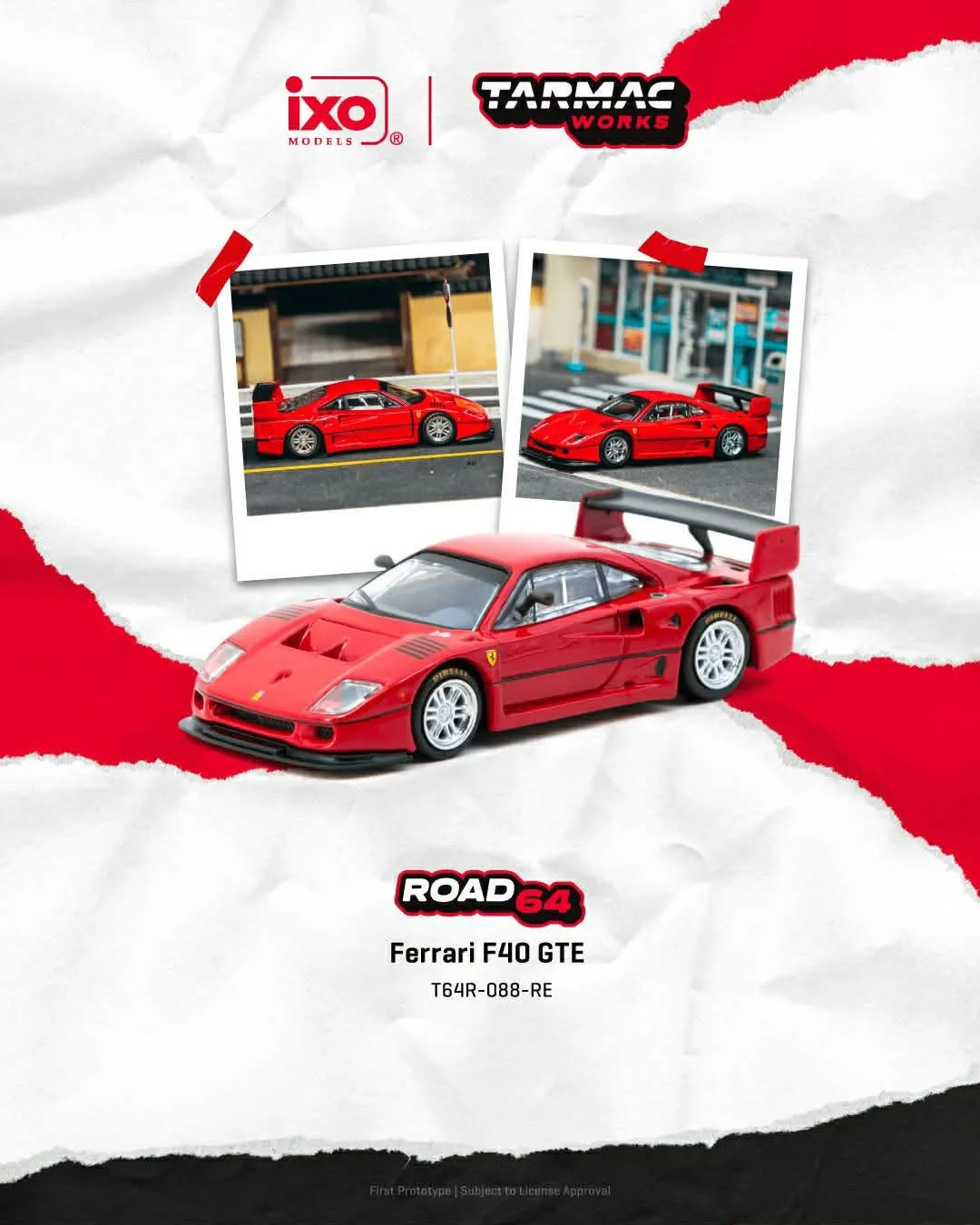Tarmac Works Ferrari F40 GTE Red 1/64 Scale Diecast Model