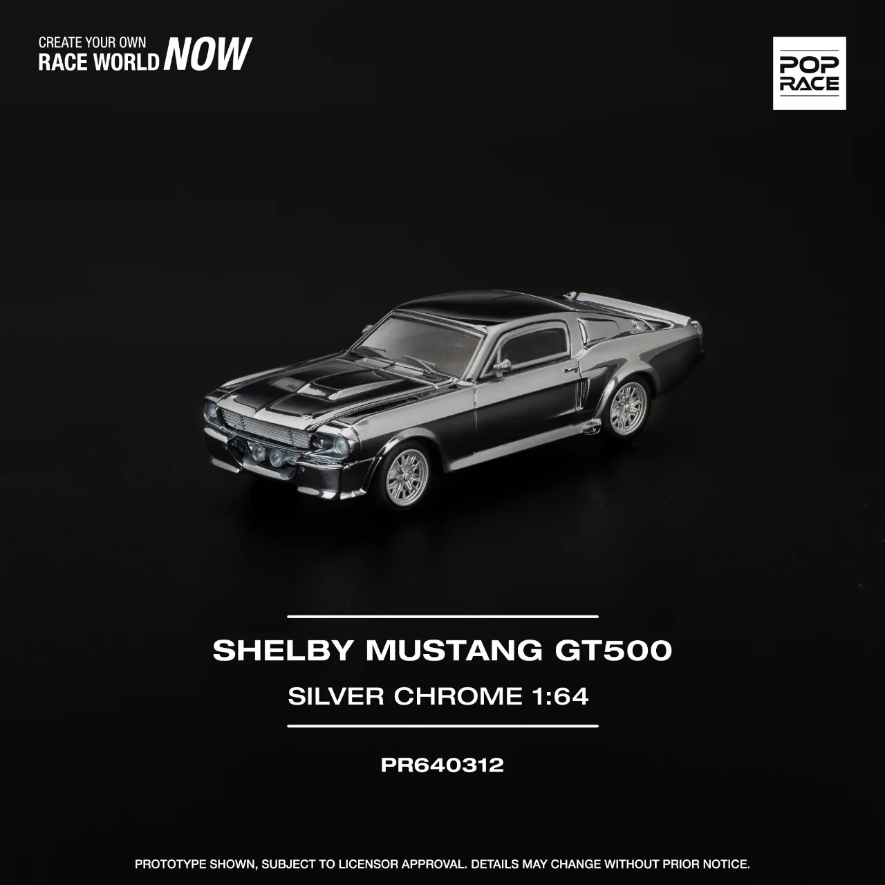 Pop Race Shelby Mustang GT500 - Silver 1/64 Scale Diecast Model
