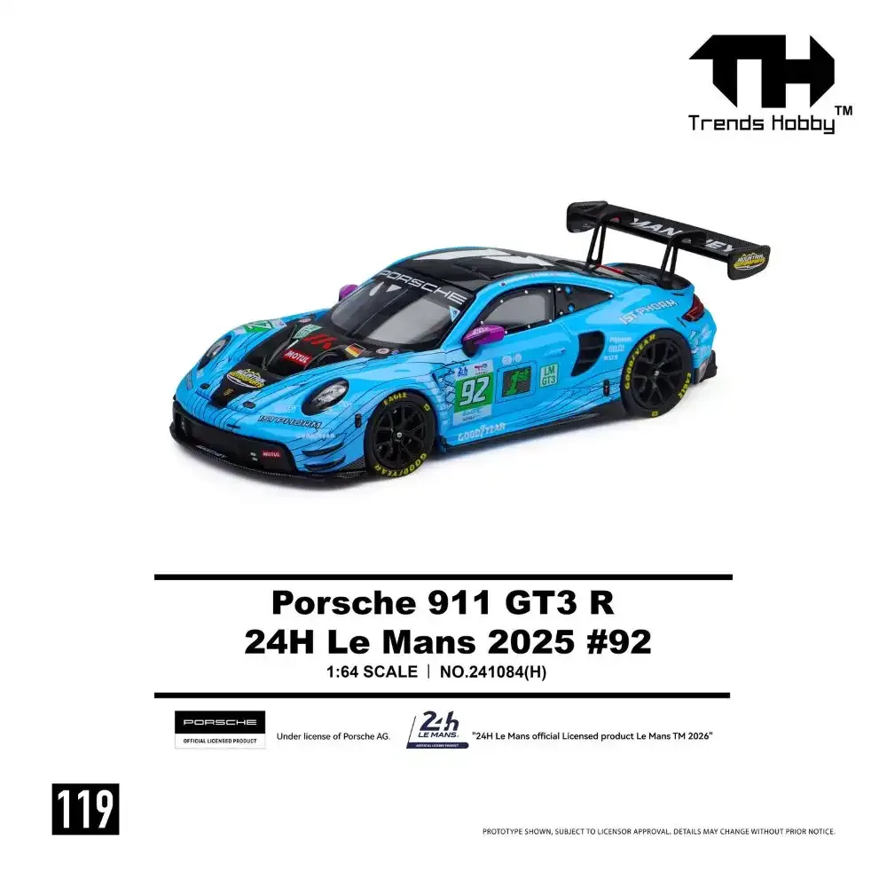 Trends Hobby Porsche 911 GT3 R Manthey 1st Phorm 2025 Le Mans 24H LMGT3 Winner #92 1/64 Scale Diecast Model