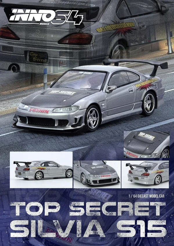 Inno64 Nissan Top Secret Silvia (S15) - Silver - Inno64 1/64 Scale Diecast Model