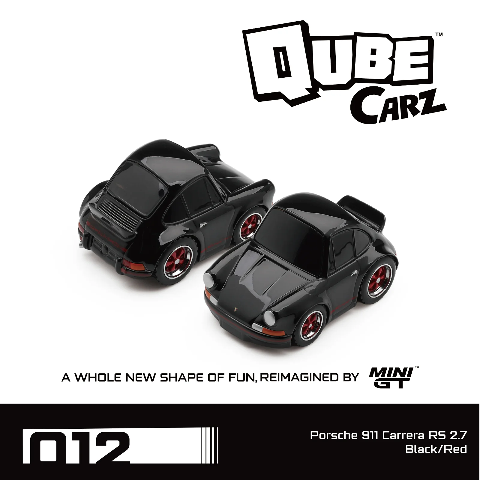 Mini GT Qube Carz \#012: Porsche 911 Carrera RS 2.7 - Black/Red 1/64 Scale Diecast Model