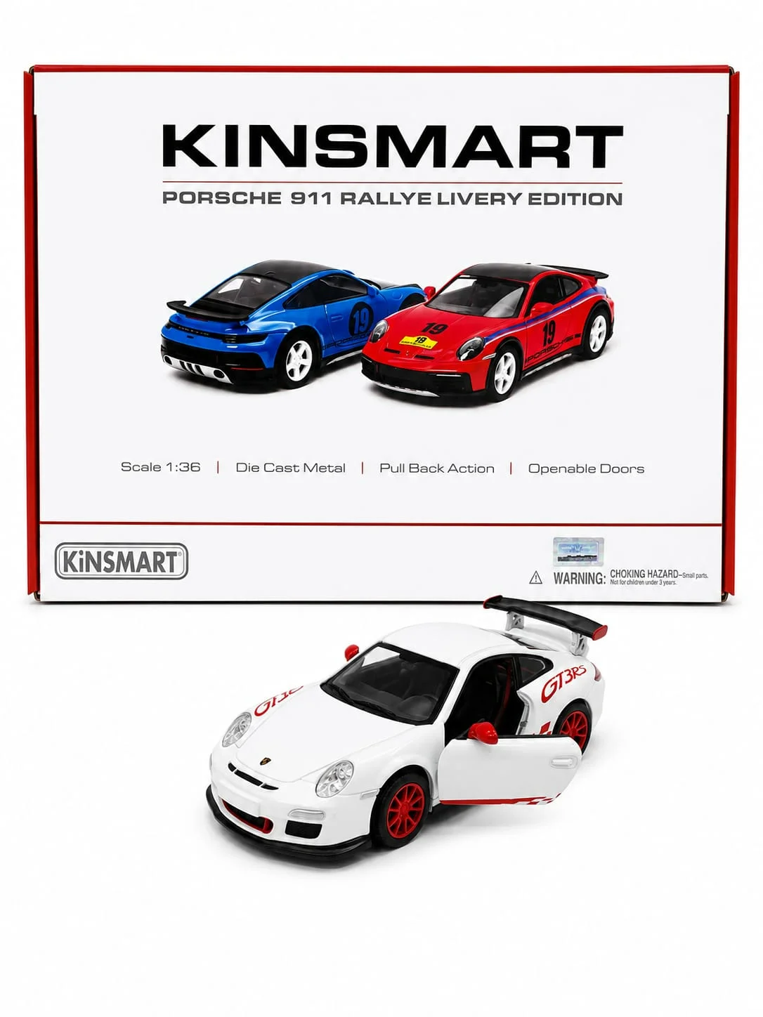 Kinsmart Porsche 911 GT3 RS (White/Red Accents) 1/36 Scale Diecast Model