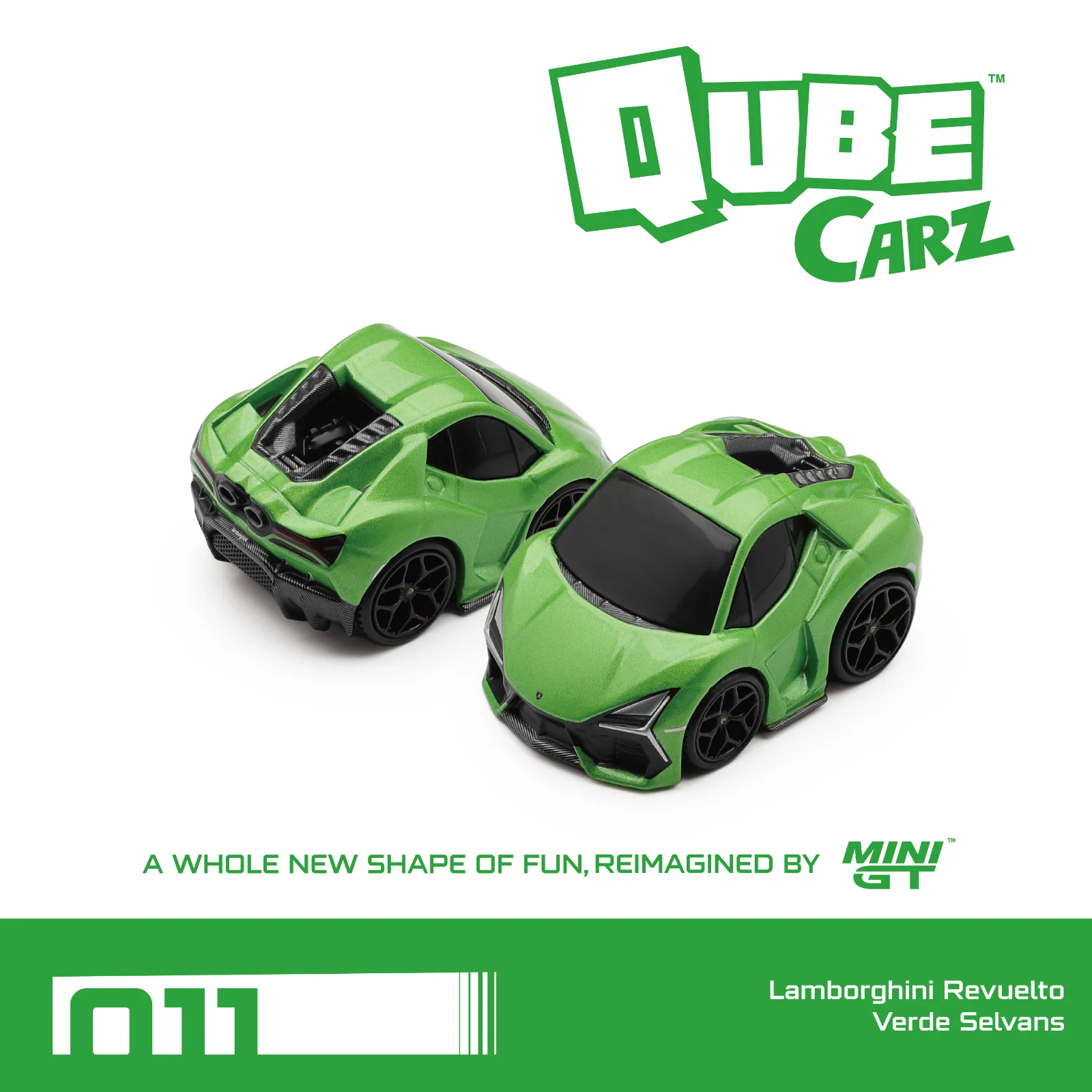 Mini GT Qube Carz \#011: Lamborghini Revuelto - Verde Selvans 1/64 (Blister) Scale Diecast Model