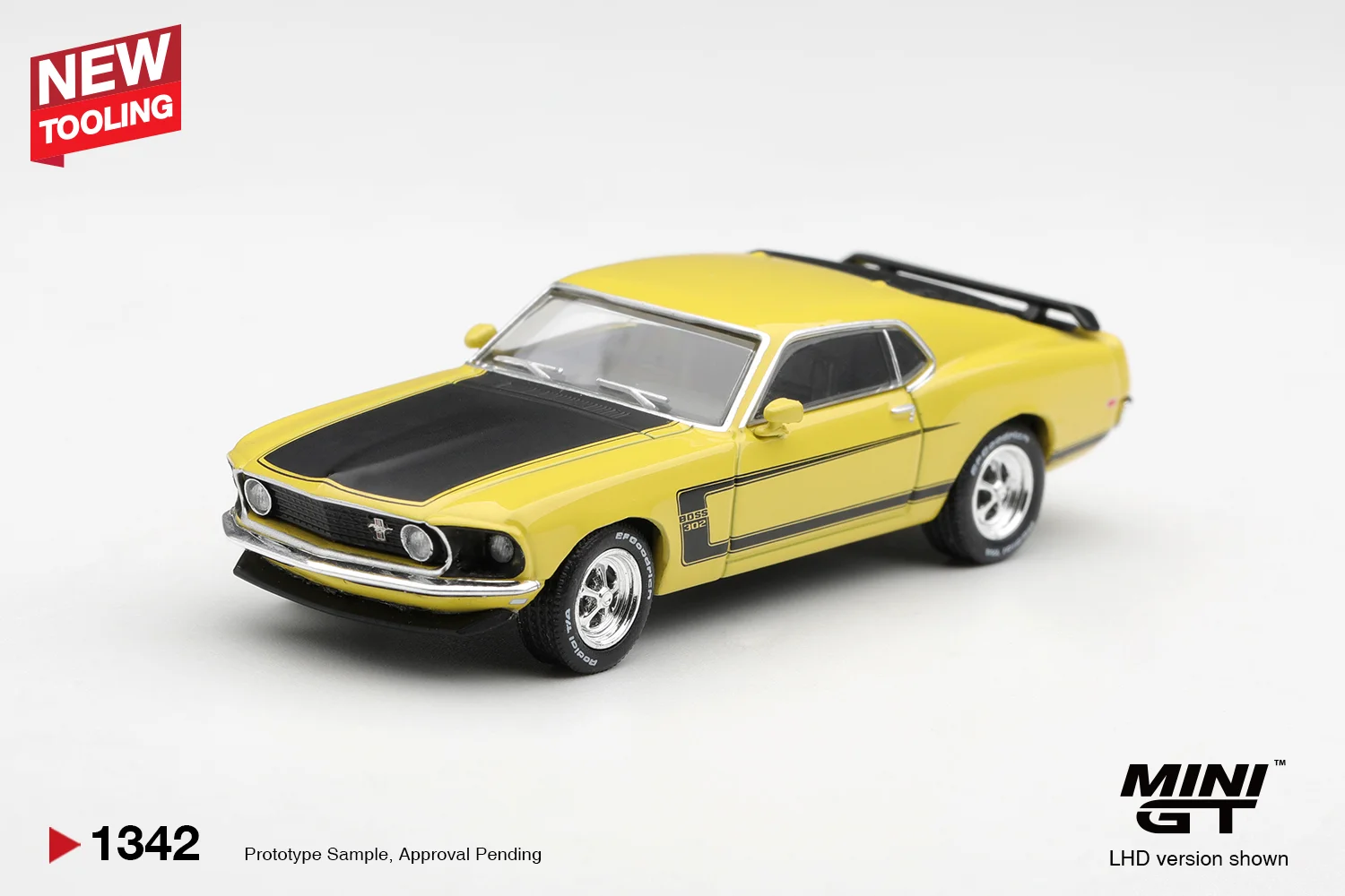 Mini GT Ford Mustang Boss 302 1969 Bright Yellow 1/64 Scale Diecast Model