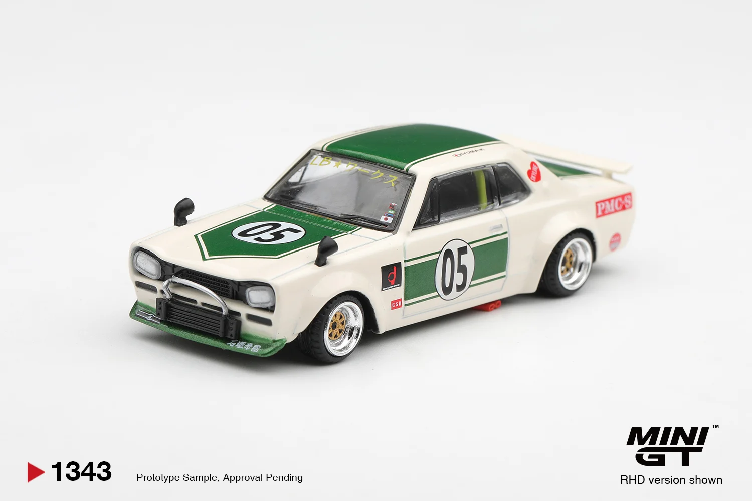 Mini GT Nissan Skyline LB-WORKS "HAKOSUKA" White/Green 1/64 Scale Diecast Model