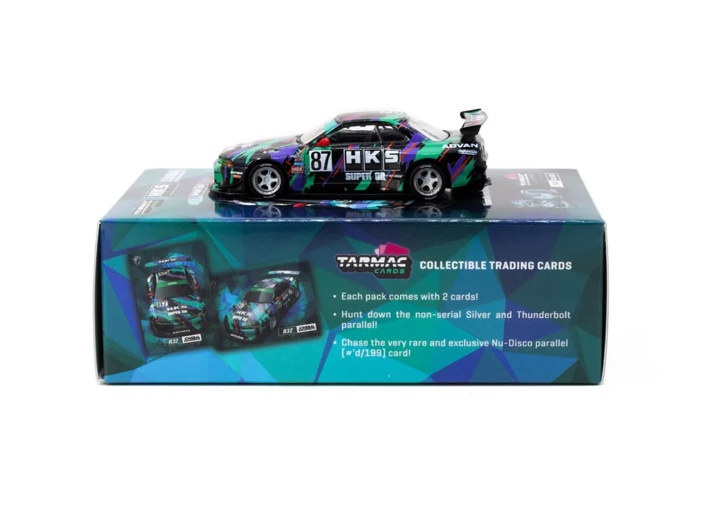Tarmac Works Nissan Skyline (R32) Widebody HKS with Tarmac Cards Combo Set 1/64 diecast model view 2