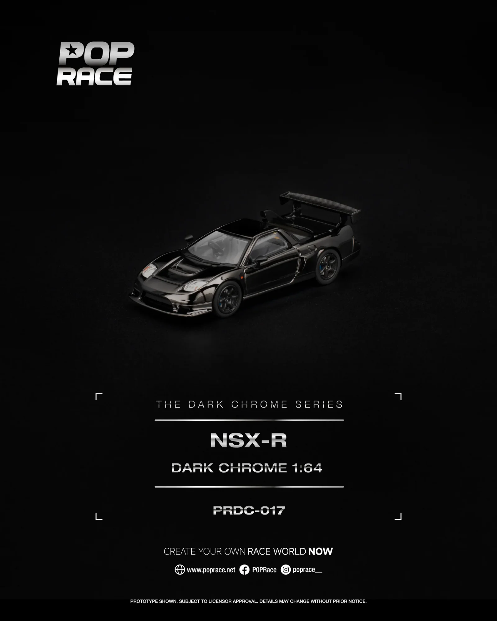 Pop Race Honda NSX-R (NA1) - Dark Chrome Series 1/64 Scale Diecast Model