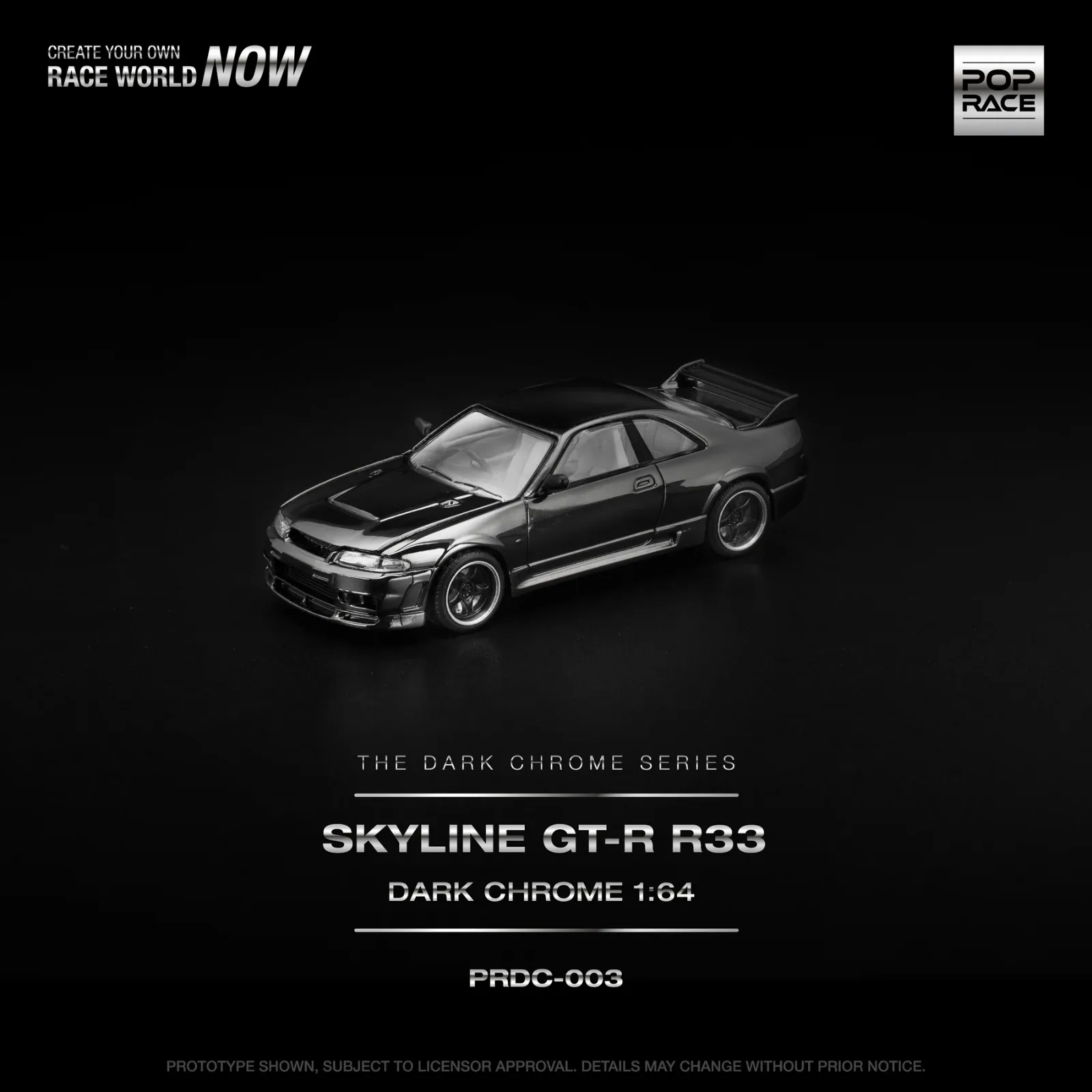 Pop Race NISSAN SKYLINE R33 GT-R Dark Chrome 1/64 Scale Diecast Model