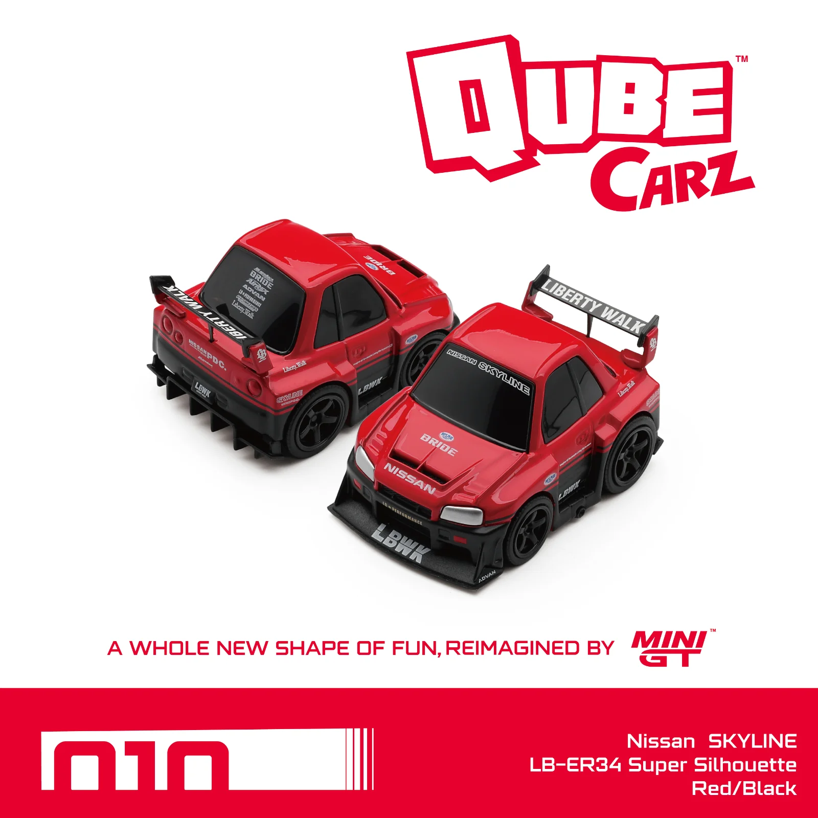 Mini GT Qube Carz \#010: Nissan Skyline LB-ER34 Super Silhouette 1/64 Scale Diecast Model