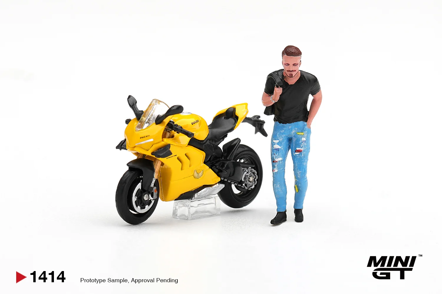 Mini GT Mini GT Ducati Panigale V4 S Giallo with Figure 1/64 Scale Diecast Model