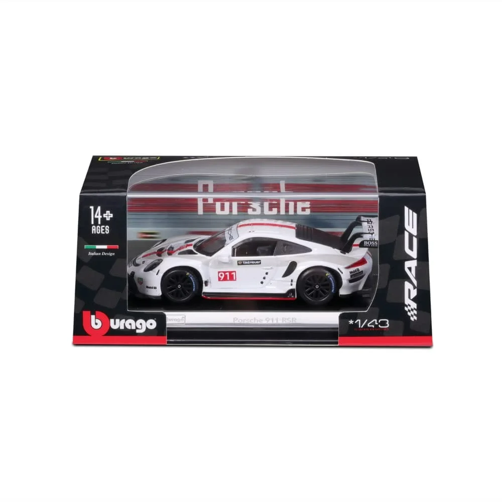 Bburago Porsche 911 RSR (White Racing Livery) 1/43 Scale Diecast Model