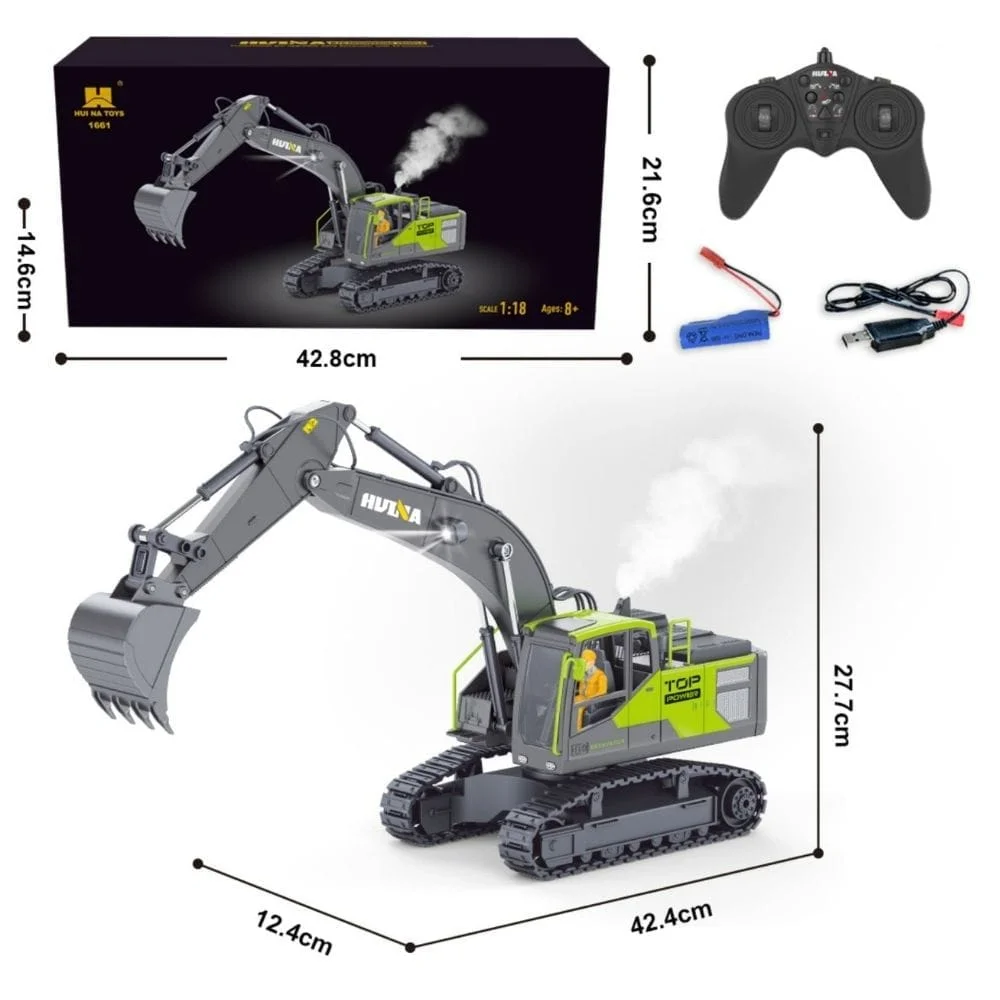 Huina 1661 Full-Function Heavy Rc Excavator 1/18 Scale Diecast Model