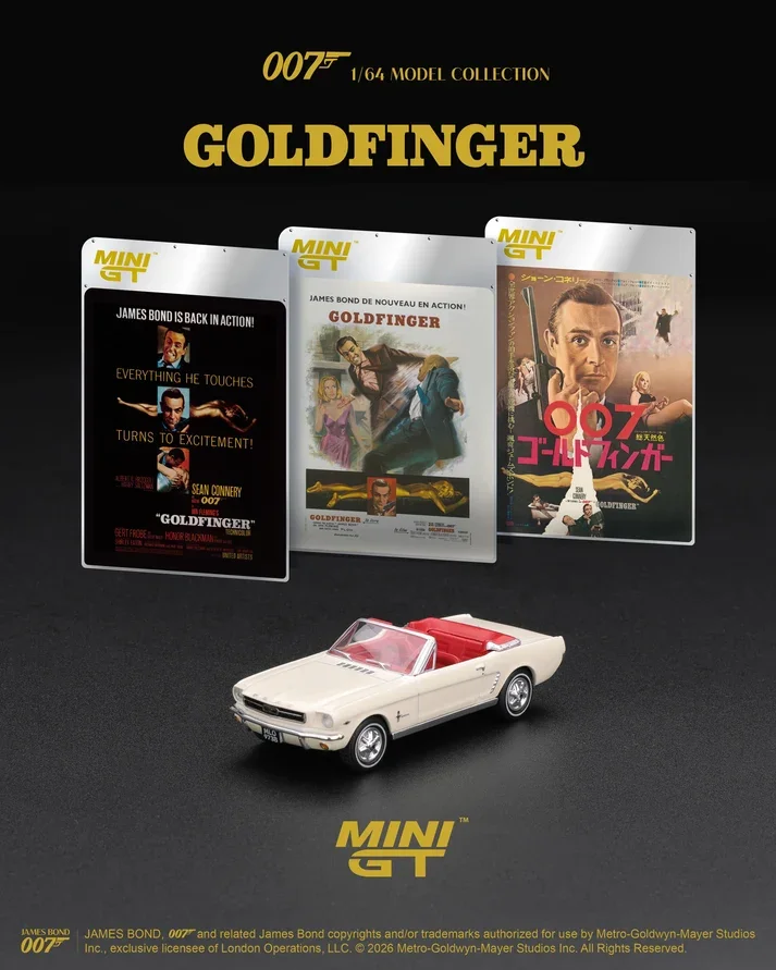 Mini GT #928 James Bond 007: 1964 Ford Mustang Convertible "Goldfinger" 1/64 (Blister) diecast model view 2