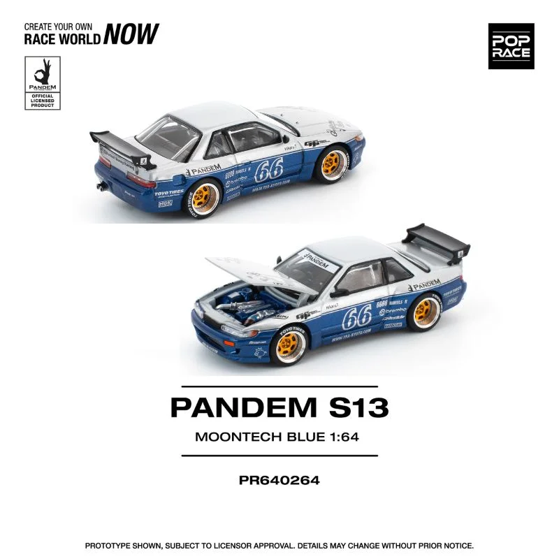 Pandem S13 Blue/White - Pop Race 1/64 Scale Diecast Model