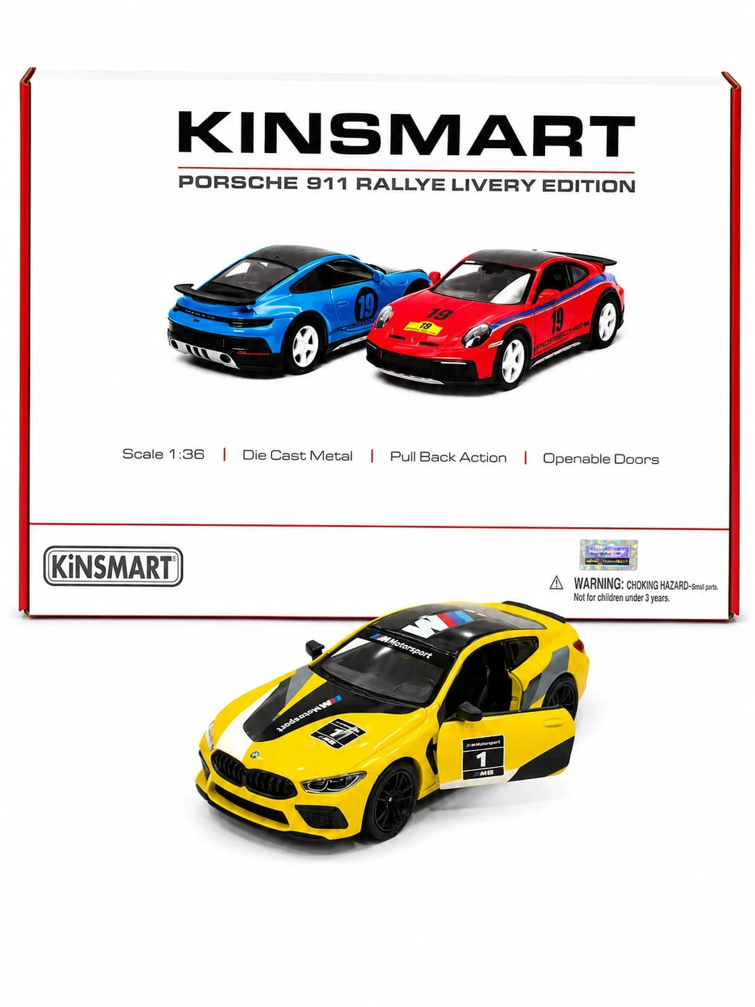 Kinsmart BMW M8 Competition (Yellow Motorsport Livery) 1/36 Scale Diecast Model