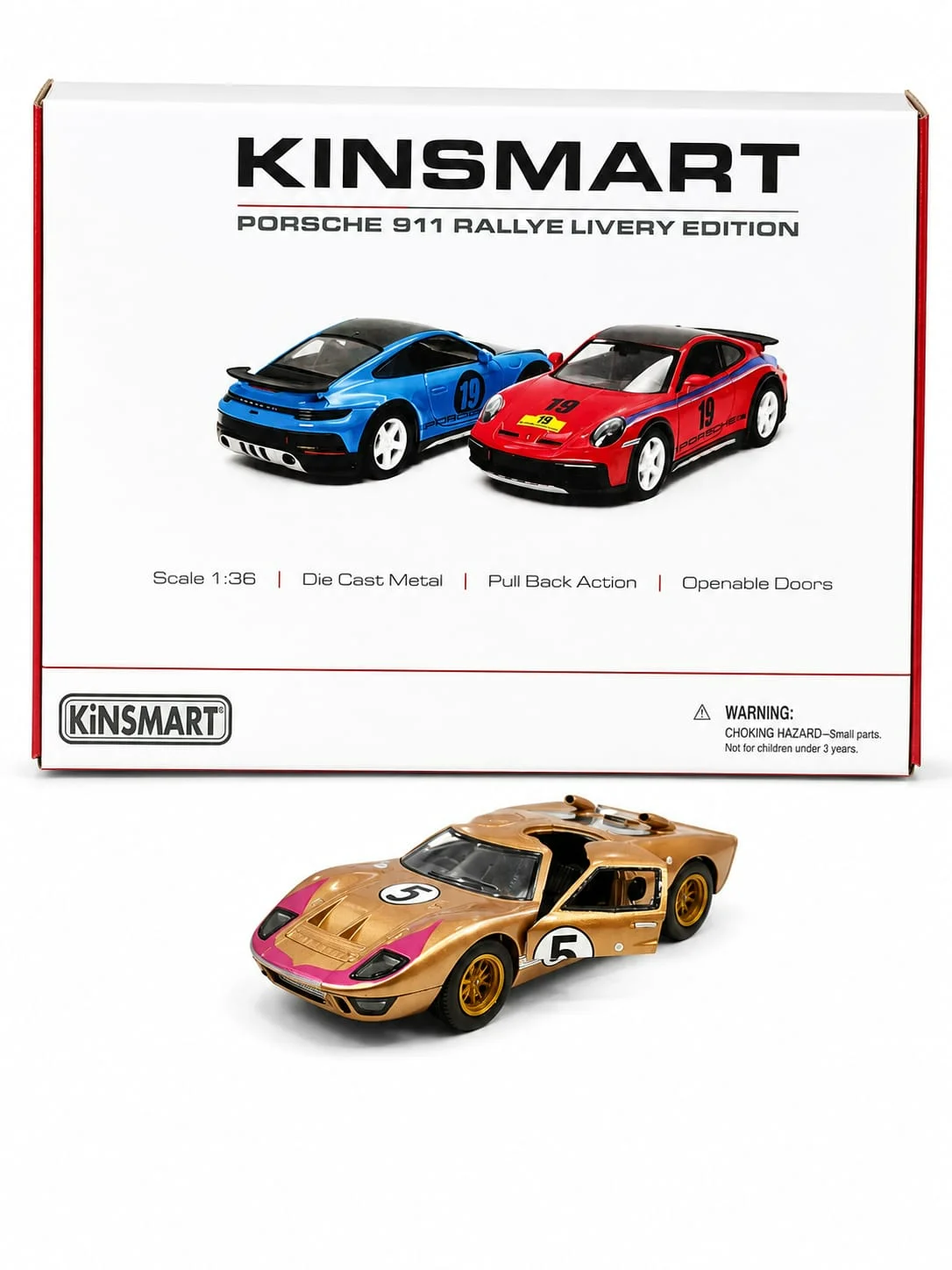 Kinsmart 1966 Ford GT40 MkII (Gold/Pink) 1/36 Scale Diecast Model