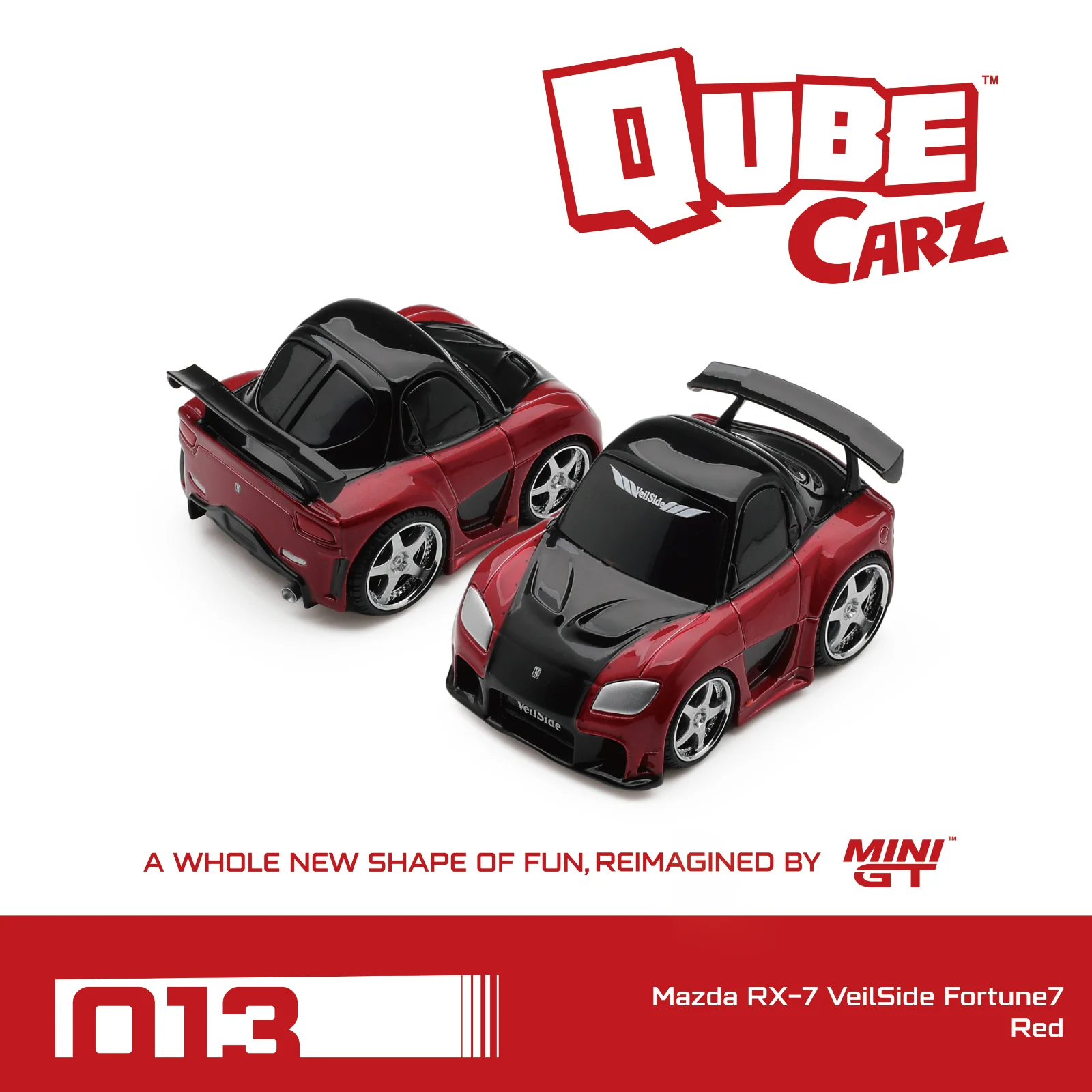 Mini GT Qube Carz \#013: Mazda RX-7 VeilSide Fortune7 - Red/Black 1/64 Scale Diecast Model