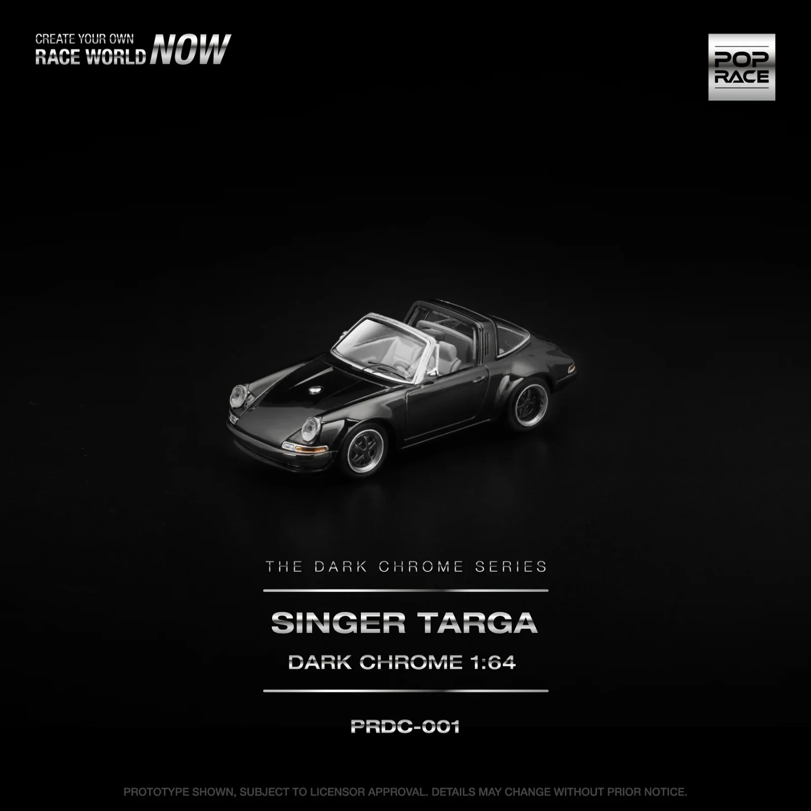 Pop Race Singer Targa - Dark Chrome 1/64 Scale Diecast Model
