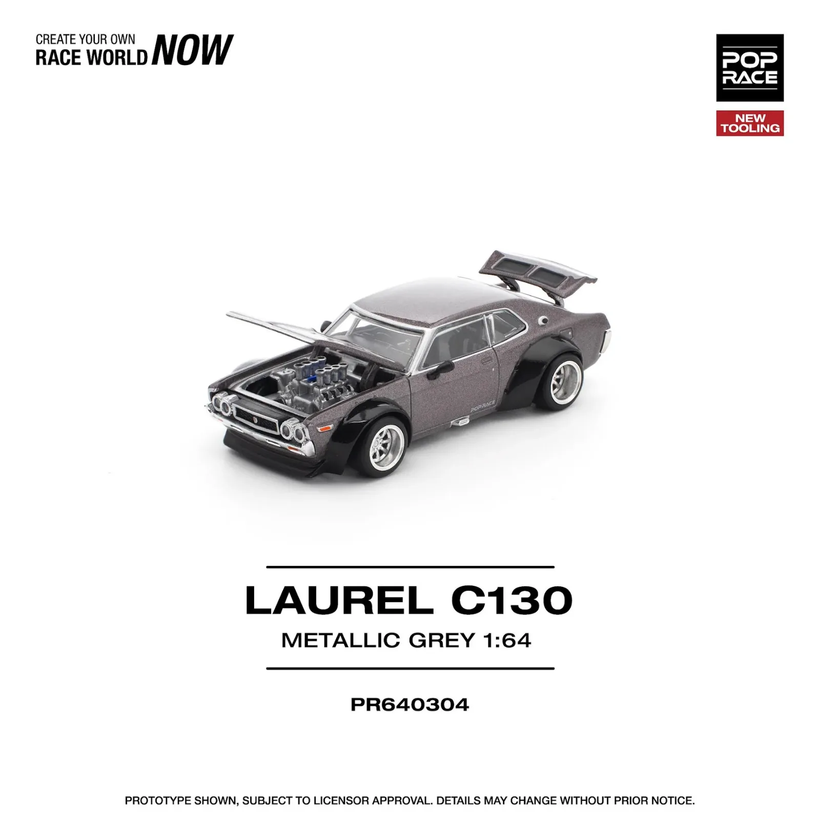 Pop Race LAUREL C130 METALLIC GREY 1/64 Scale Diecast Model