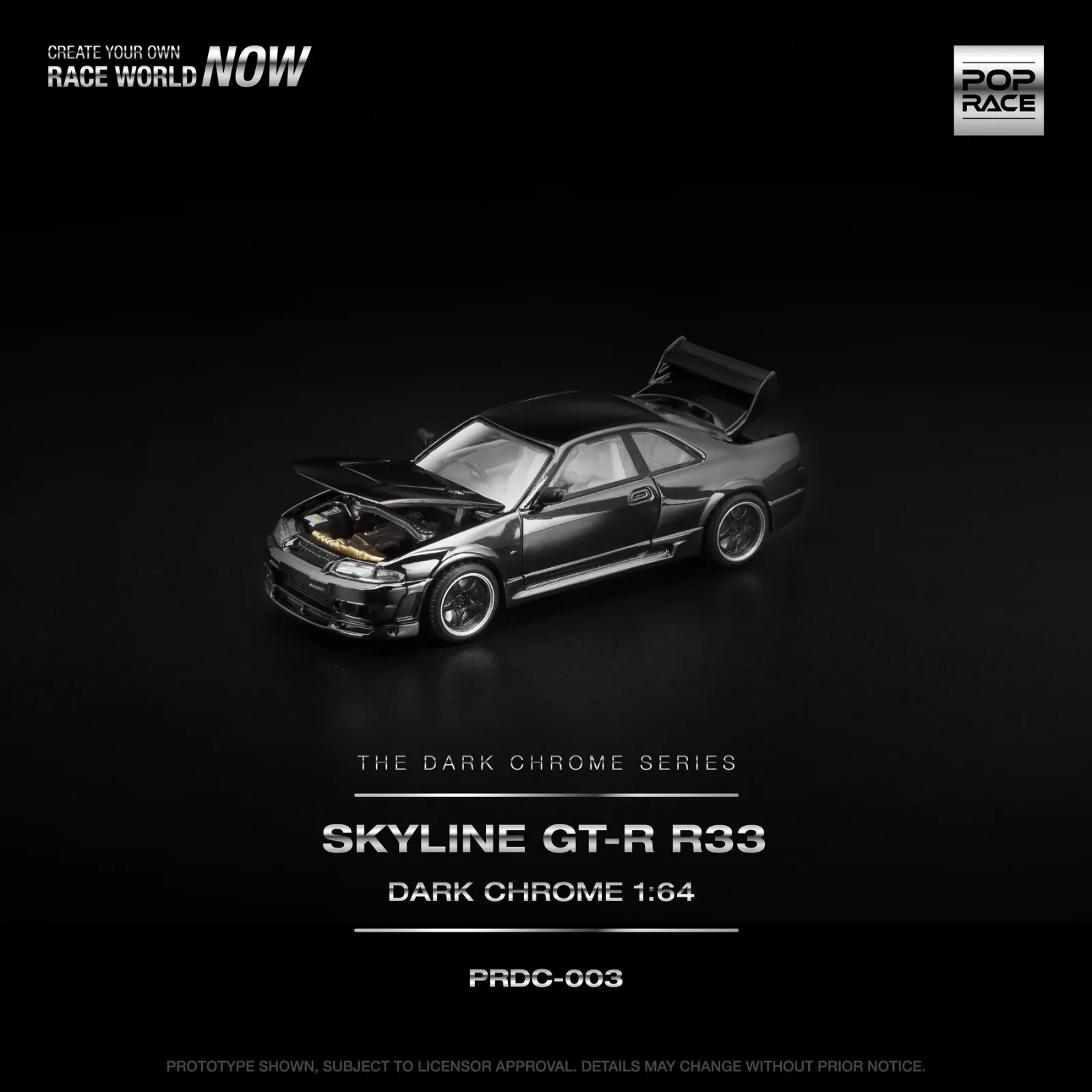 Pop Race Nissan Skyline R33 GT-R Dark Chrome 1/64 diecast model view 2