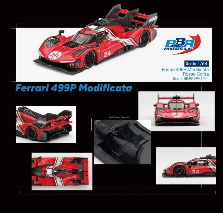 BBR Ferrari 499P Modificata Rosso Corsa 1/64 Scale Diecast Model