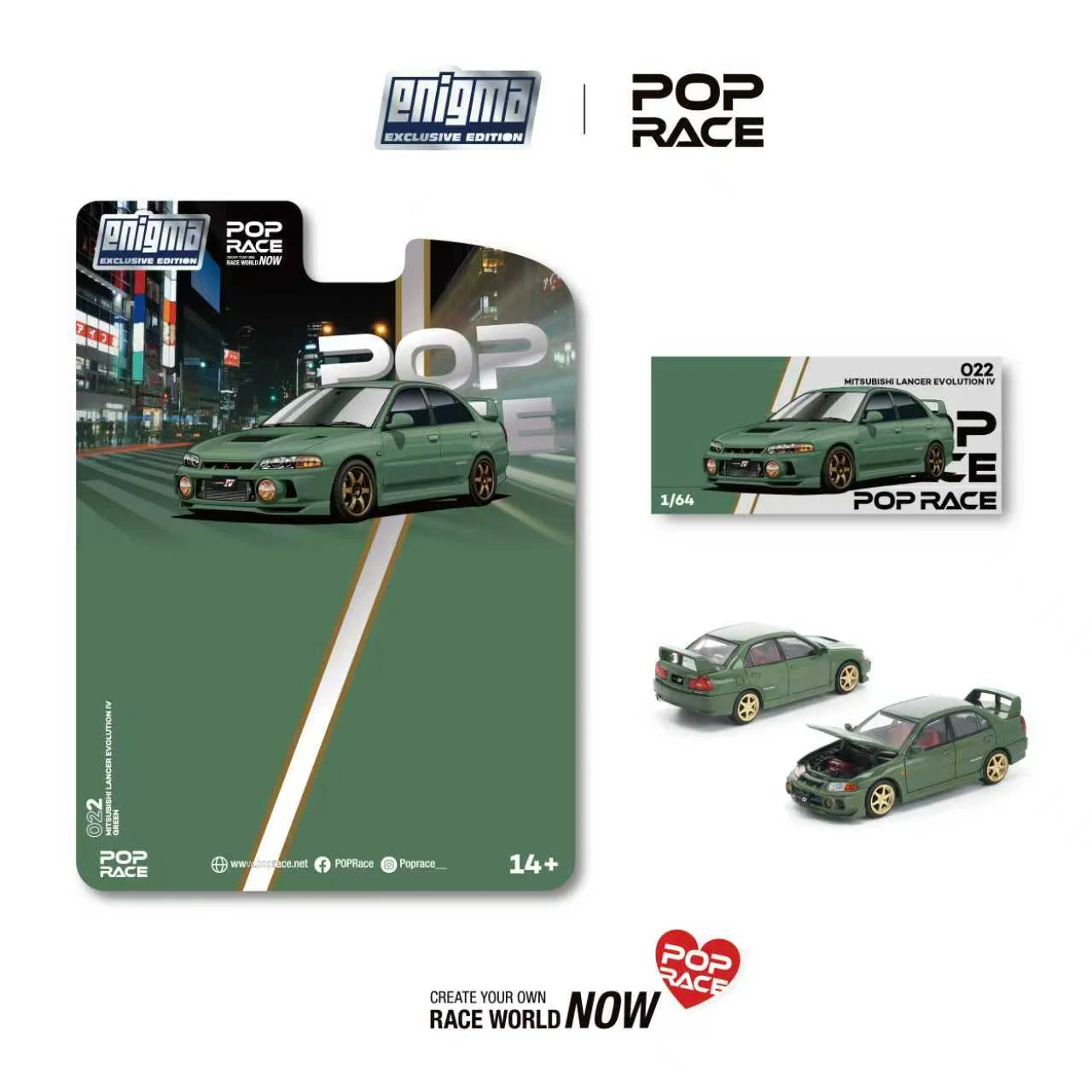 Pop Race Mitsubishi Lancer Evolution IV - Khaki Green 1/64 (Blister) Scale Diecast Model