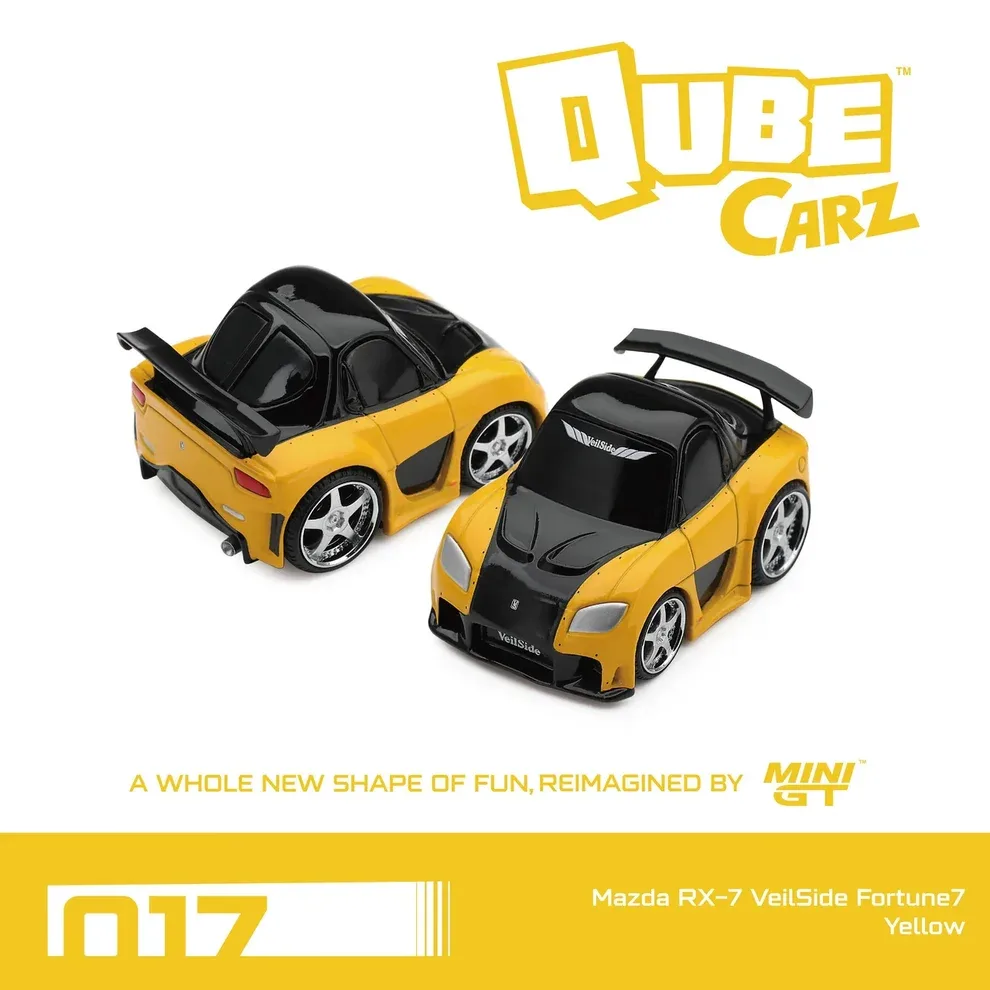 Mini GT Qube Carz Mazda Rx-7 VeilSide Fortune7 Yellow 1/64 Scale Diecast Model