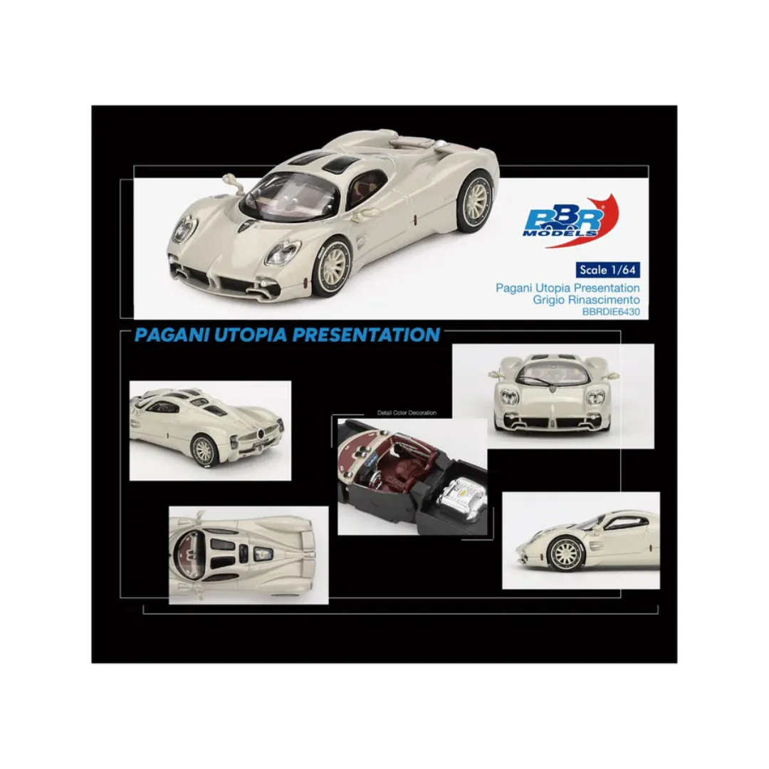BBR BBR Pagani Utopia (Presentation - Grigio Rinascimento) 1/64 Scale Diecast Model