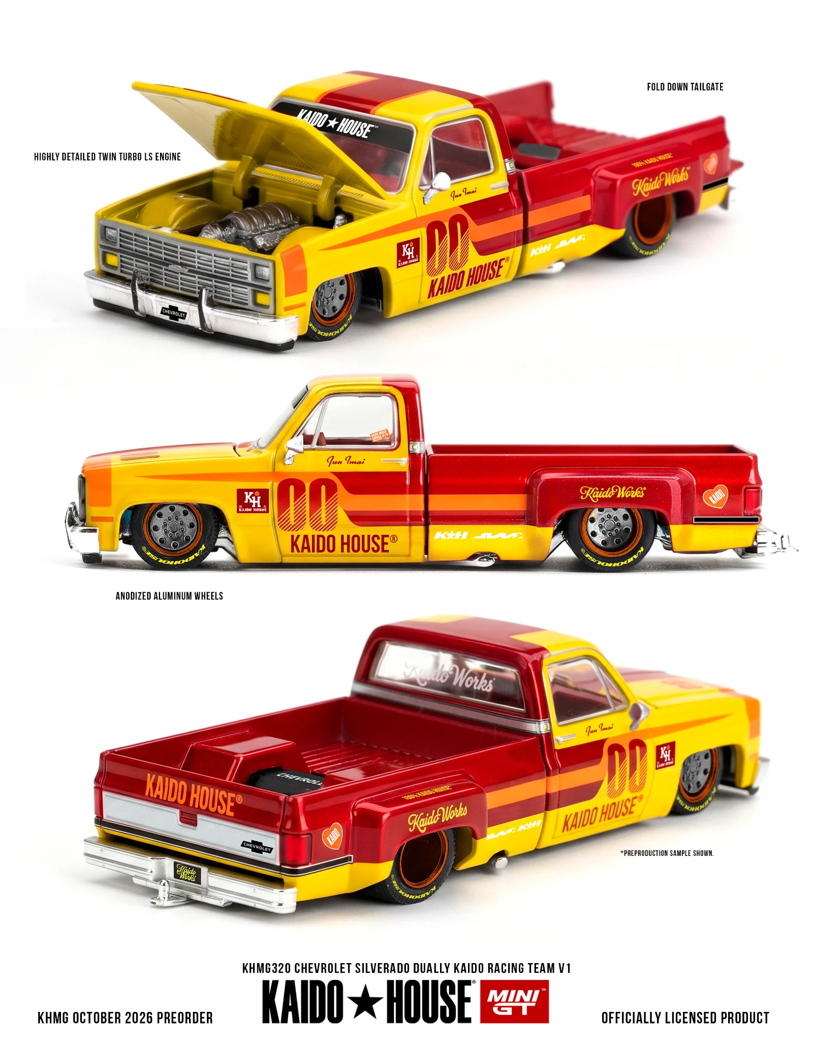 Kaido House x Mini GT Chevrolet Silverado Dually Kaido Racing Team V1 #320 1/64 Scale Diecast Model