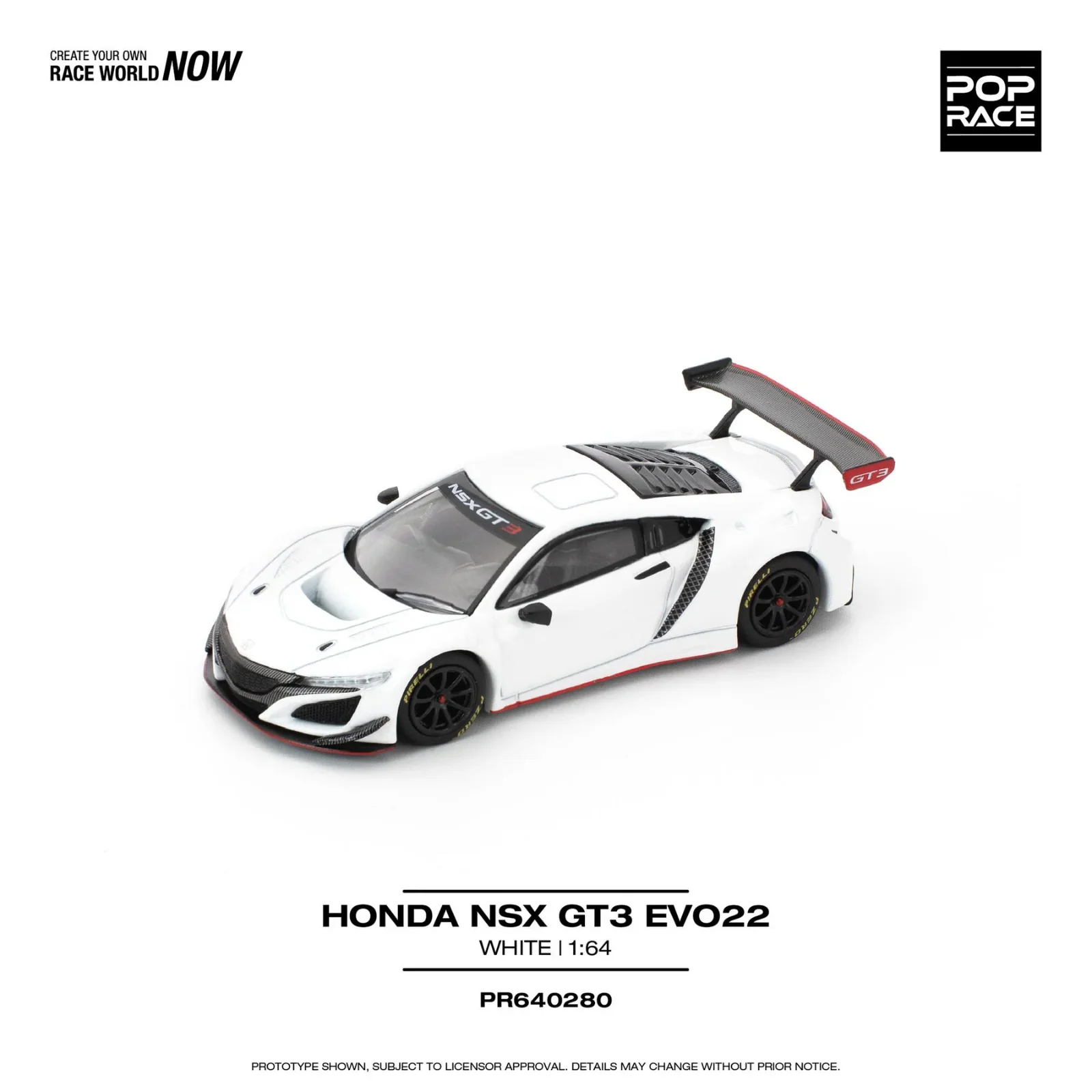 Pop Race Honda NSX GT3 EVO22 - White 1/64 Scale Diecast Model