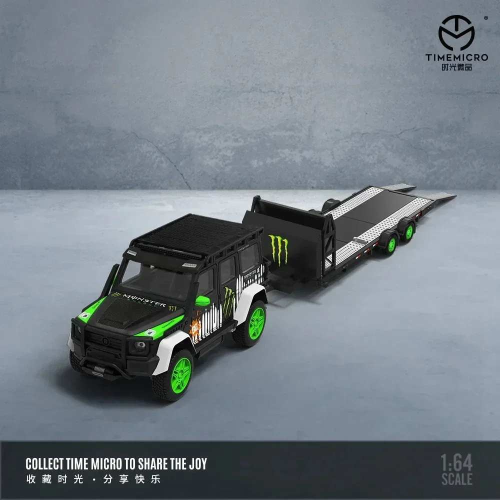 TIMEMICRO Mercedes-Benz G-Class 4x4² with Flatbed Trailer 1/64 (Acrylic Case) Scale Diecast Model