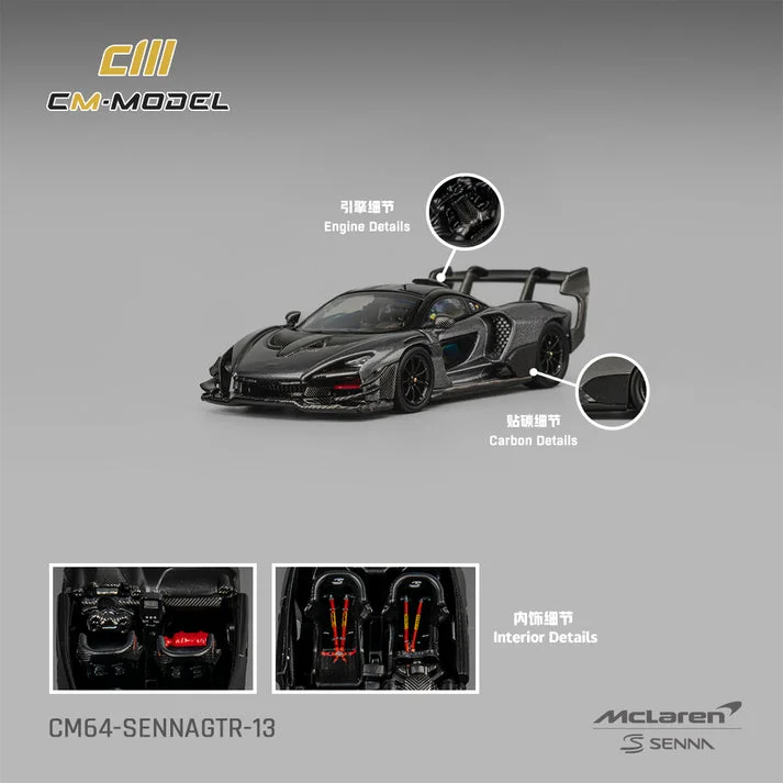 CM Model Mclaren Senna GTR - Dark Gray 1/64 (Acrylic Case) Scale Diecast Model