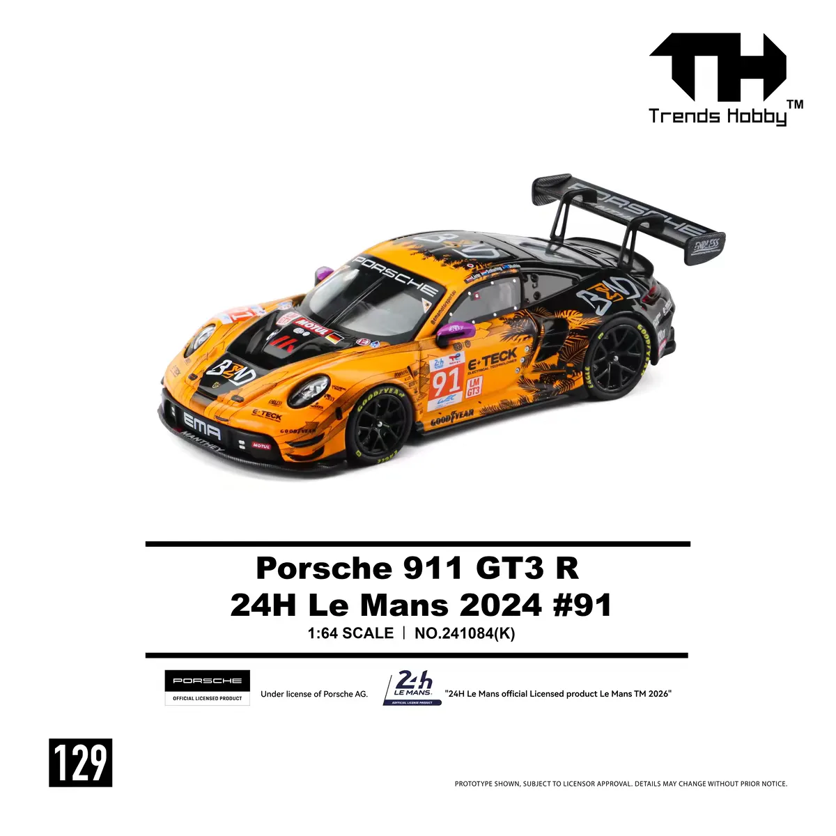 Trends Hobby Porsche 911 GT3 R LeMans 24H 2024 #91 1/64 Scale Diecast Model
