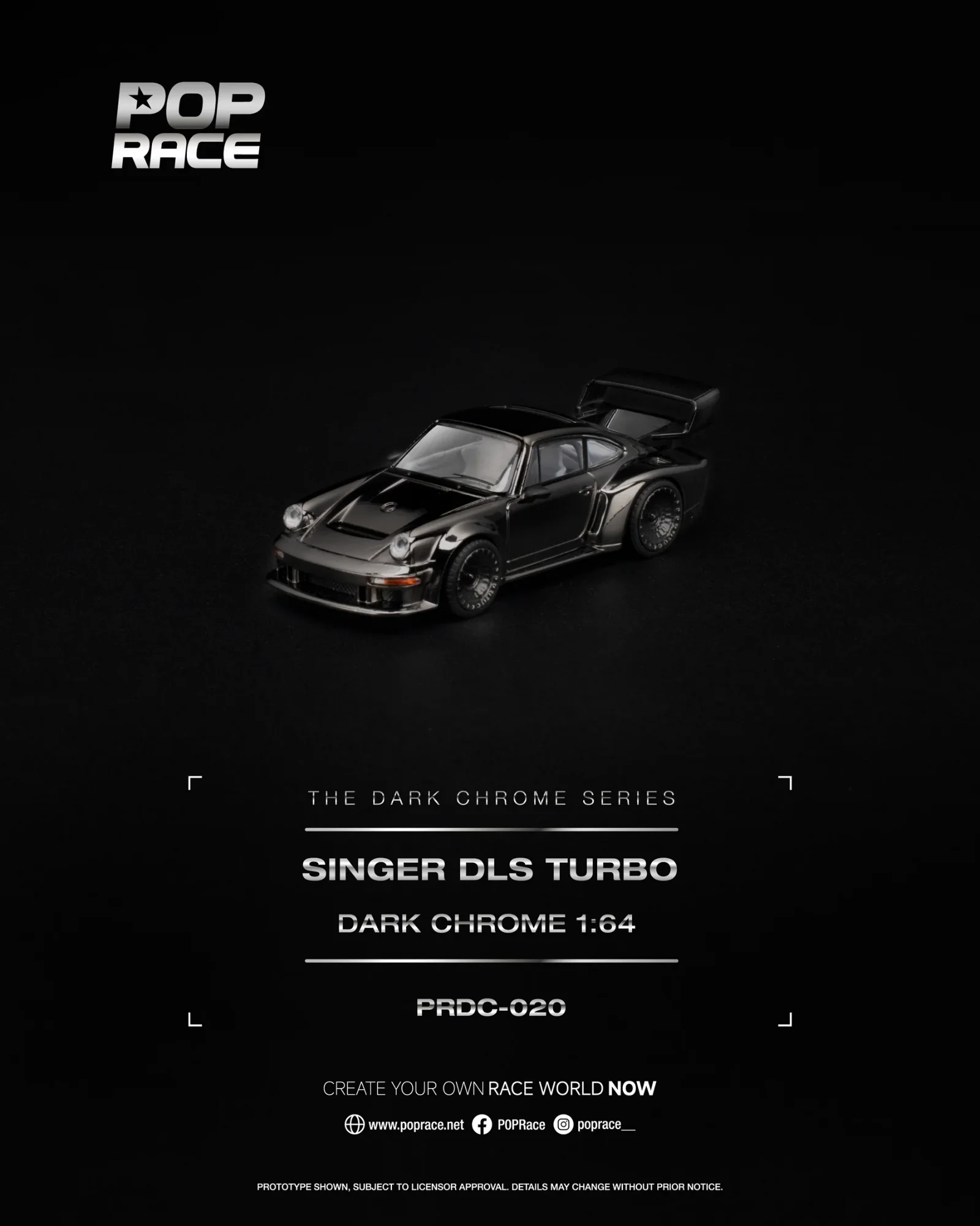 Pop Race Singer Dls Turbo - Dark Chrome Series 1/64 Scale Diecast Model