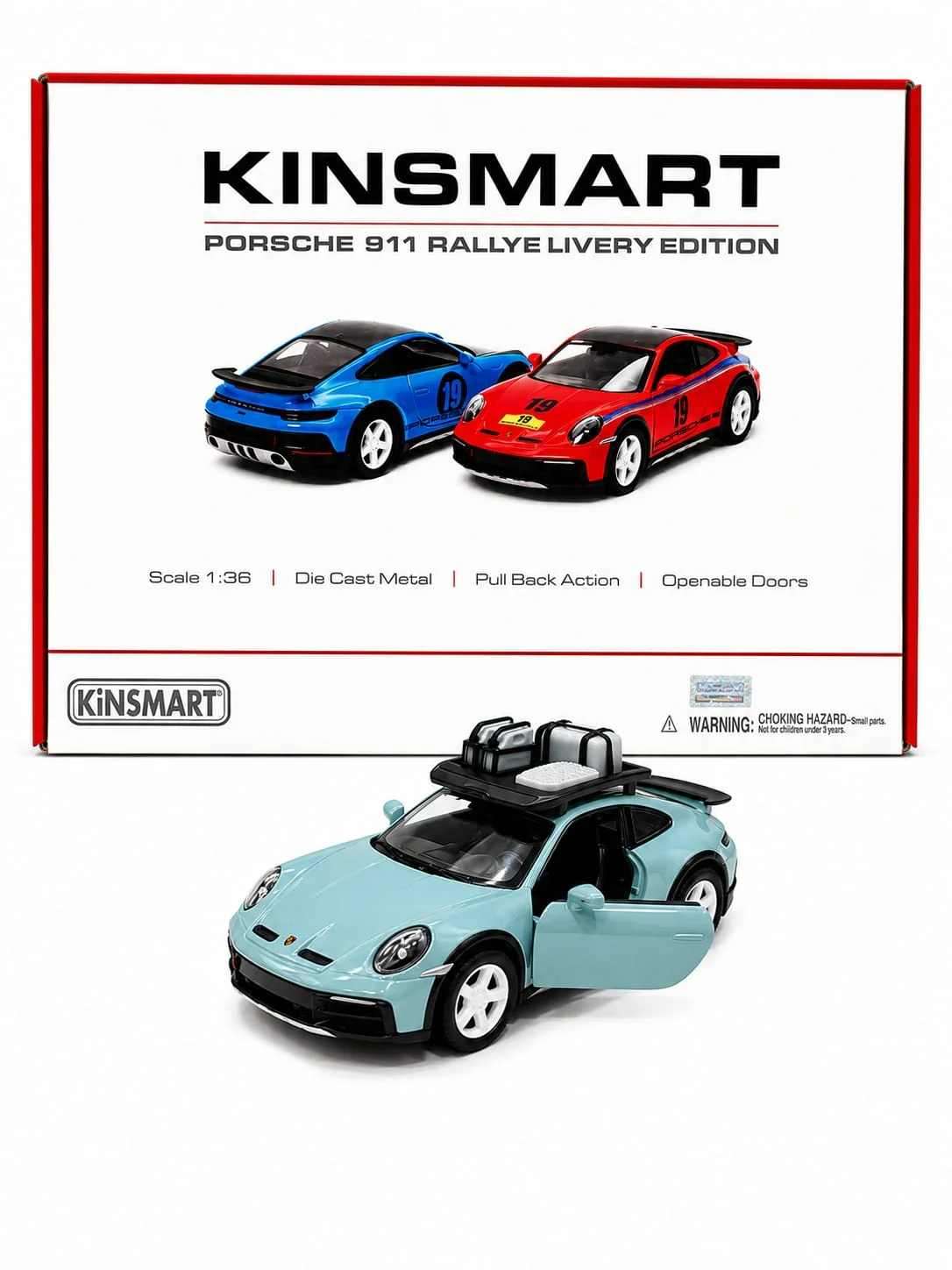 Kinsmart Porsche 911 GT3 with Roof Luggage (Baby Blue) 1/36 Scale Diecast Model