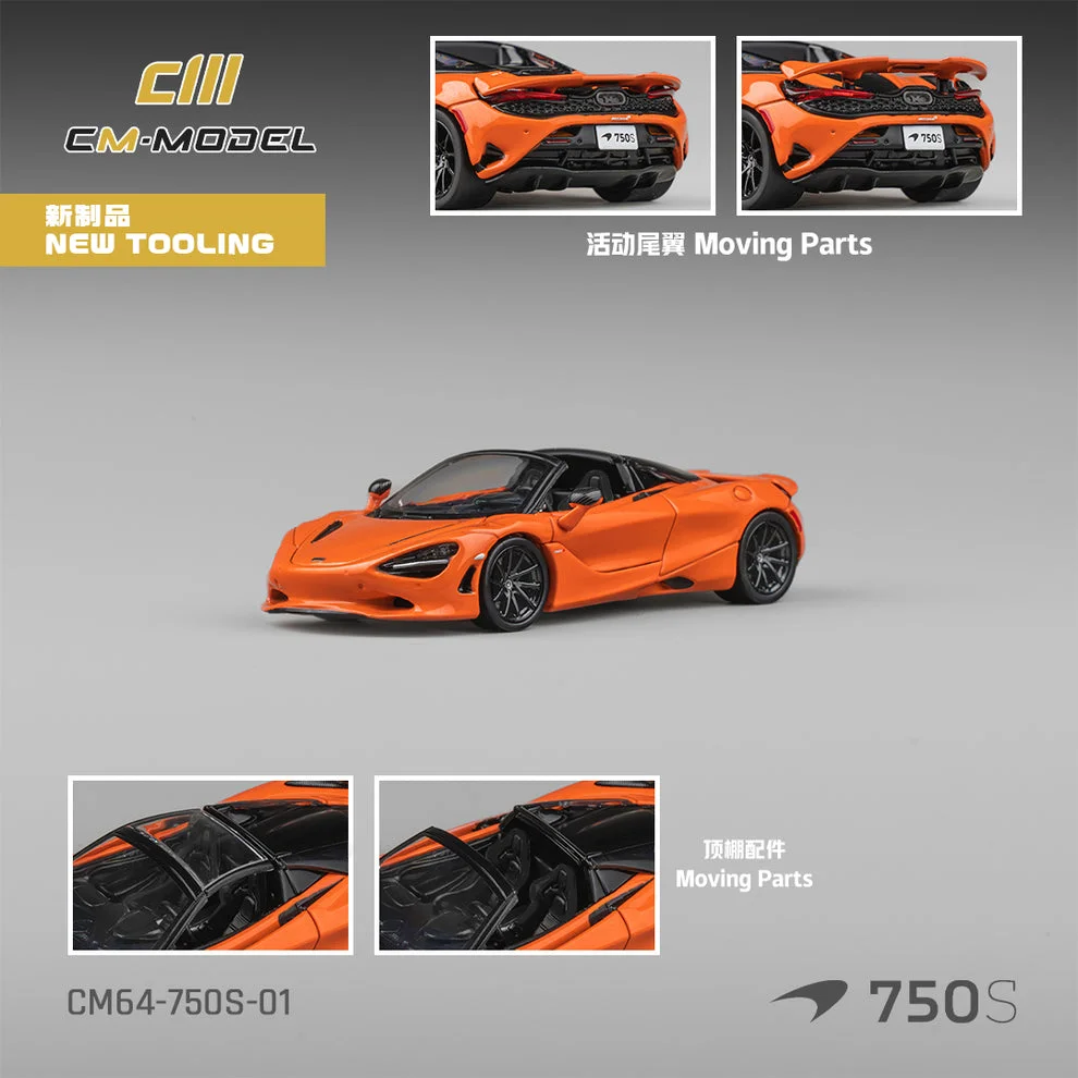 CM Model McLaren 750S Spider - Ember Orange 1/64 (Acrylic Case) Scale Diecast Model
