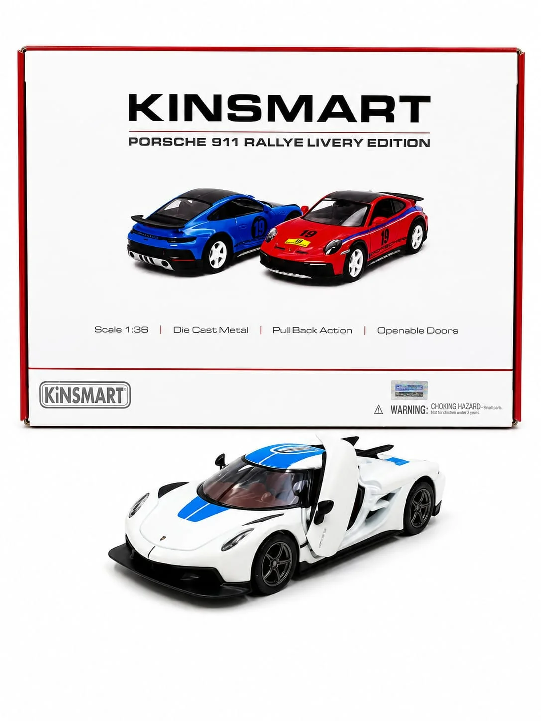 Kinsmart Koenigsegg Jesko (White with Blue Stripes) 1/36 Scale Diecast Model